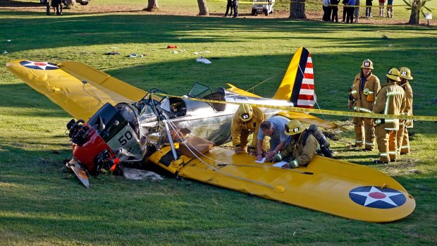 Harrison Ford's plane on the golf course after the crash.