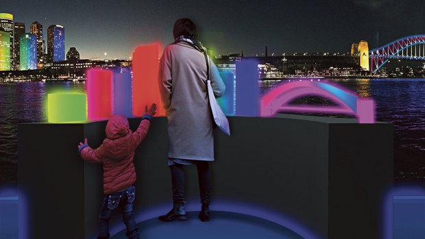 Children can create their own colourful cityscape at the Dress Circle in Circular Quay.