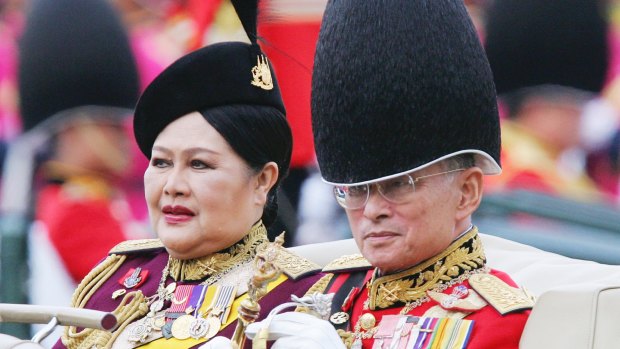 Thailand's late King Bhumibol Adulyadej and Queen Sirikit at a ceremony ahead of his 78th birthday in Bangkok, 2005.