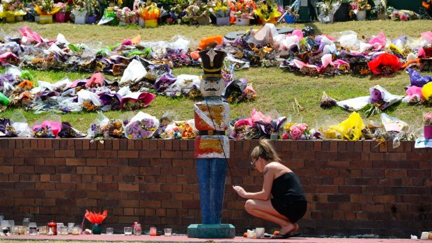 Wreaths at Dreamworld following the deaths of four people in the Thunder Rapids Ride disaster in October.