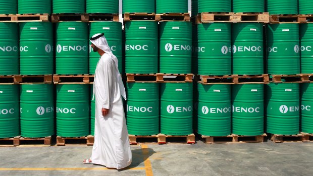 Liquid gold: Oil barrels start to stack up in Fujairah, United Arab Emirates.