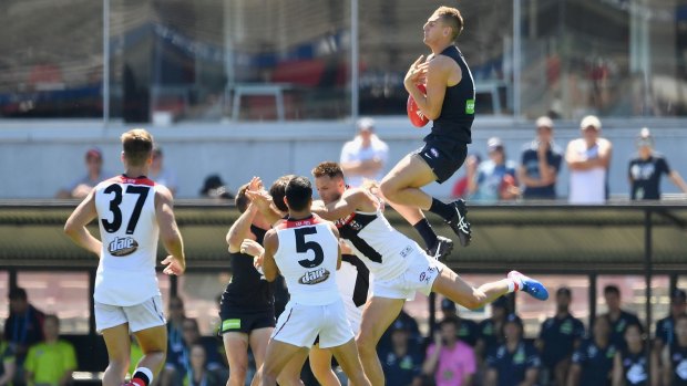 A spectacular mark from Carlton's Liam Jones was a highlight for the Blues.