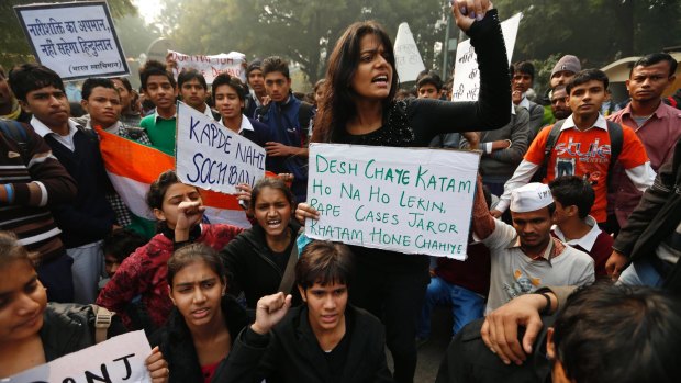 Indian students protest in Delhi after the brutal gang rape of Jyoti Singh Pandey in 2012.