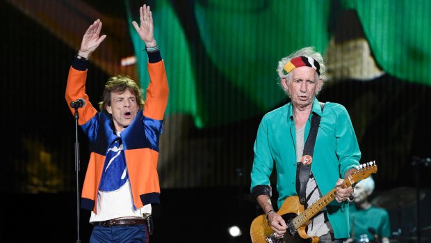 Mick Jagger (left) and Keith Richards of The Rolling Stones perform at the Desert Trip music festival in October 2016.
