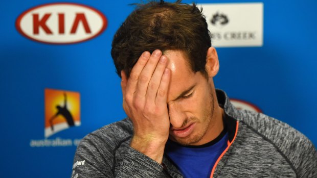Woe is me: Andy Murray speaks to the media after another Australian Open final loss.