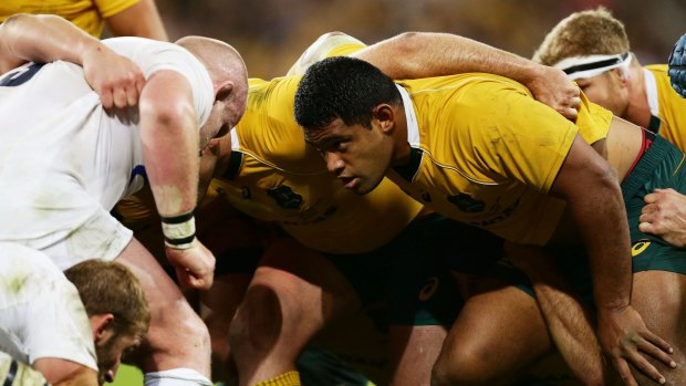 Scrum time: Scott Sio packs down against the  England forwards.