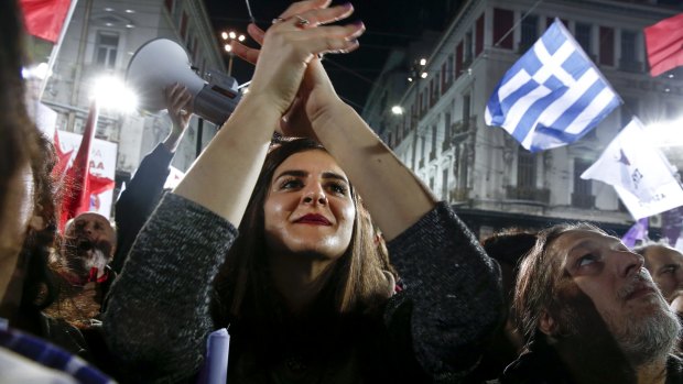 Syriza supporters at the Athens rally. 
