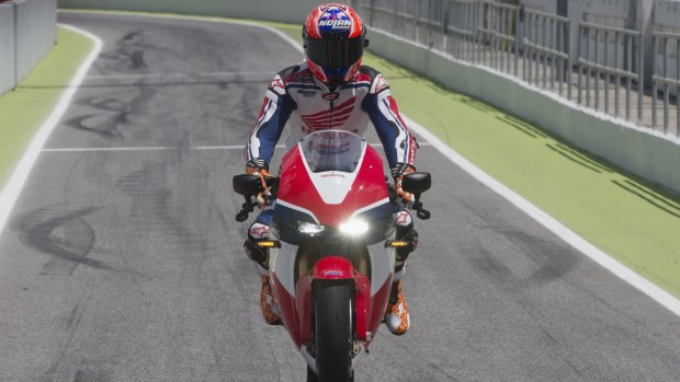 Casey Stoner made an on-track demonstration before the MotoGP race during the MotoGP of Catalunya last weekend. 