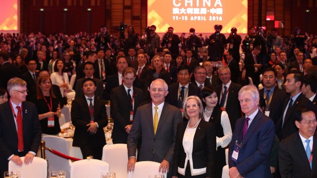 Prime Minister Malcolm Turnbull and Lucy Turnbull with some of the about 1800 diners at the Australia Week in China gala lunch.