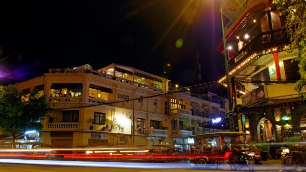 Sisowath Quay and the Foreign Correspondent's Club in Phnom Penh.