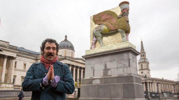 Artist Michael Rakowitz at the unveiling of Trafalgar Square's fourth plinth. 