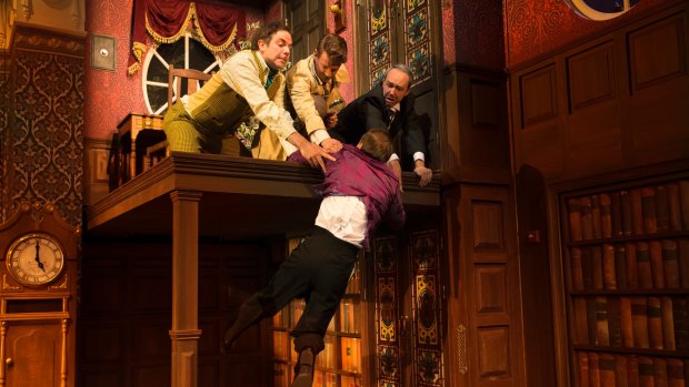 A scene with a "corpse" goes awry in <i>The Play That Goes Wrong</i>. 