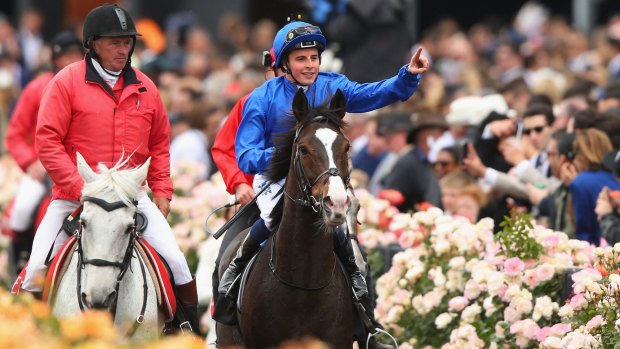 William Buick riding Francis Of Assisi wins race 3 the Queen Elizabeth Stakes on Stakes Day at Flemington last year.