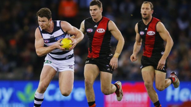 Setting the pace: Geelong midfielder Patrick Dangerfield had a quiet game, by his lofty standards.