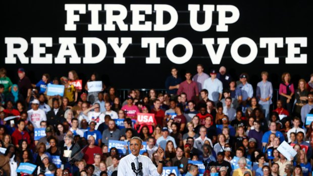 President Barack Obama speaks during a campaign event for Hillary Clinton in Ohio on Tuesday.