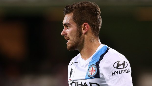 Ben Garuccio of Melbourne City looks upset after he conceded an own goal.