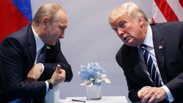 US President Donald Trump and Russia President Vladimir Putin during their formal G20 meeting in Hamburg.