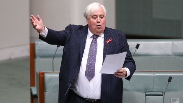 Clive Palmer performs in federal parliament.
