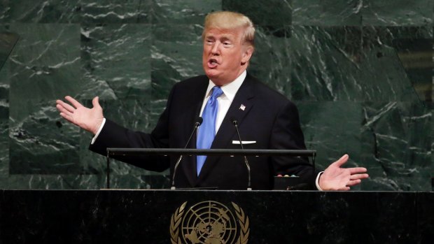 Sovereignty: US President Donald Trump addresses the United Nations General Assembly on Tuesday.