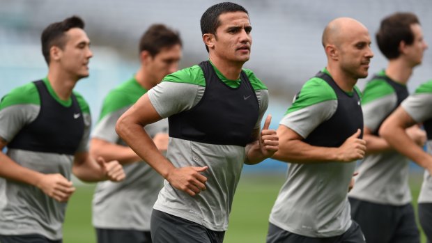 All in the family: Tim Cahill (centre) will step in for Mile Jedinak and captain the Socceroos against Oman on Tuesday night.