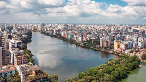 The cityscape of Dhaka, capital of Bangladesh.

