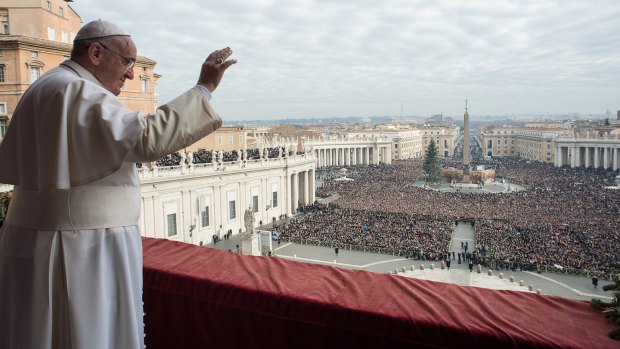 Pope Francis delivers his Christmas address at the Vatican.