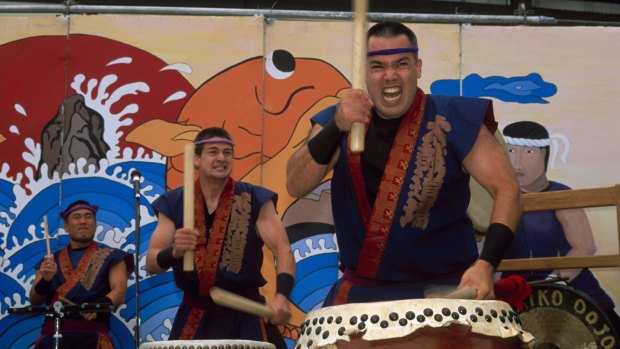Taiko drummers during the annual Nihonmachi festival in Japantown. 