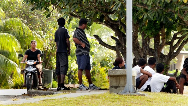 A file picture of asylum seekers on an excursion outside the Nauru processing centre. 