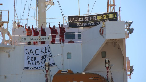A large contingent of police raided the CSL Melbourne  in Newcastle in February 2016, removing five Australian crew members.
