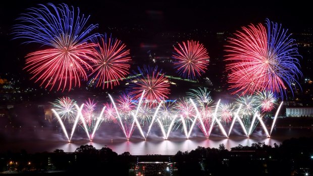 The Skyfire fireworks display over Lake Burley Griffin in Canberra in 2014. 