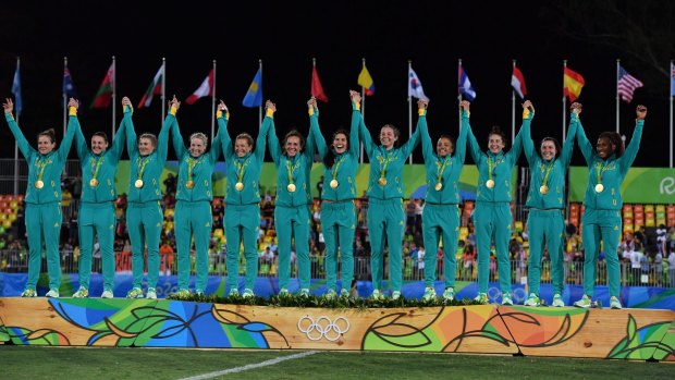 Given the game a boost: Australia's gold-medal winning rugby sevens team.