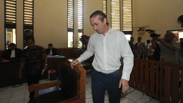 David Taylor arrives in the courtroom at Denpasar on Monday.