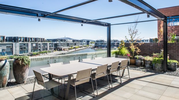 The apartment garden overlooks the Kingston foreshore.