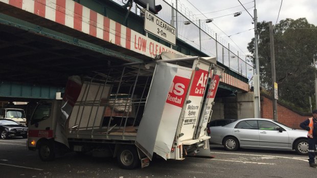 A rental truck wedged itself under Montague Street bridge on Friday afternoon.