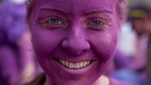 Jess McManus at the Purple station for the Colour Run in Canberra.