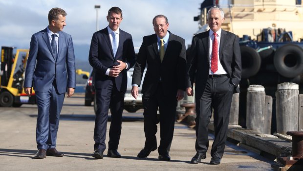 No seat can compete with Eden-Monaro for visits from party leaders.
Prime Minister Malcolm Turnbull visited the wharf in Eden on the NSW south coast with NSW Premier Mike Baird, State minister Andrew Constance and local member Peter Hendy.