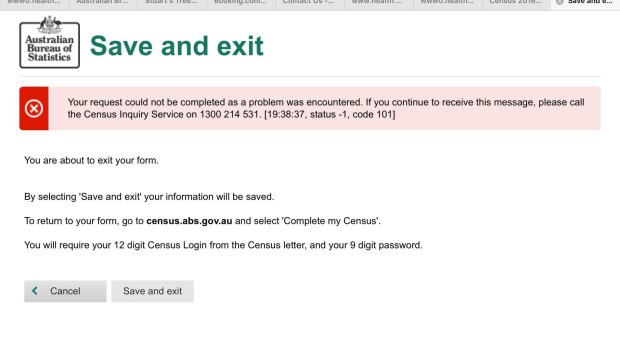 An error message seen when trying to submit the census.