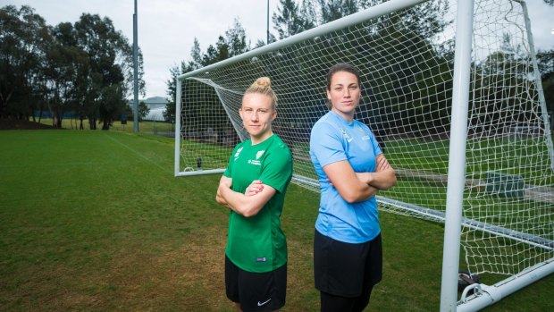 Canberra United international players Laura Bassett and Haley Kopmeyer.