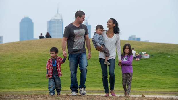 The Courtis family, Jake, Jon, James, Phyo and Lacey in Melbourne. James received a new heart in February. 