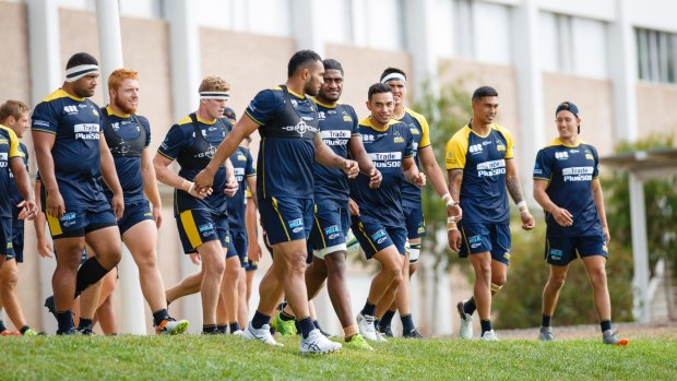 The Brumbies arrive for training on Tuesday. 
