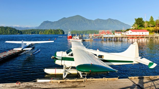 Seaplanes at dock in Tofino.