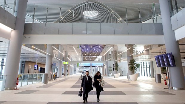 Visitors walk through Terminal 3 at Istanbul New Airport ahead of the opening in Istanbul.