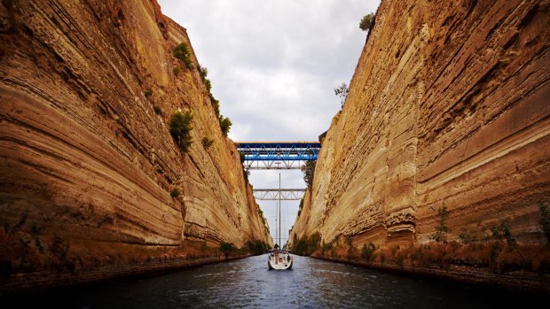 Passing through the Corinth Canal, Greece.