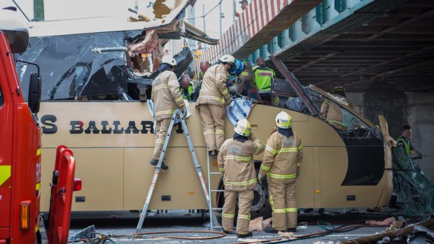 More than a dozen people were injured when a bus slammed into the bridge in February. 