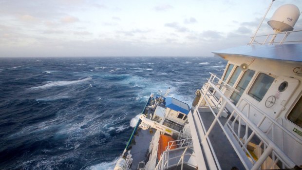 Listing: CSIRO's RV Investigator hits in rough weather in the Southern Ocean. 