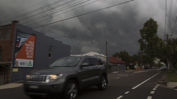 A grey and gloomy Bondi Junction as clouds blanket the sky. 