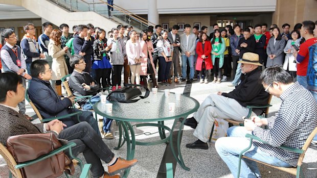 Participants of an event organised by accelerator Startup Salad gather at Tsinghua University in Beijing.