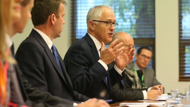 Malcolm Turnbull at a cyber-security meeting in Parliament on May 31.