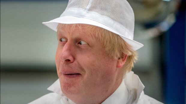 Trying to be seen as serious: Boris Johnson campaigns in Stratford-on-Avon on Monday. 