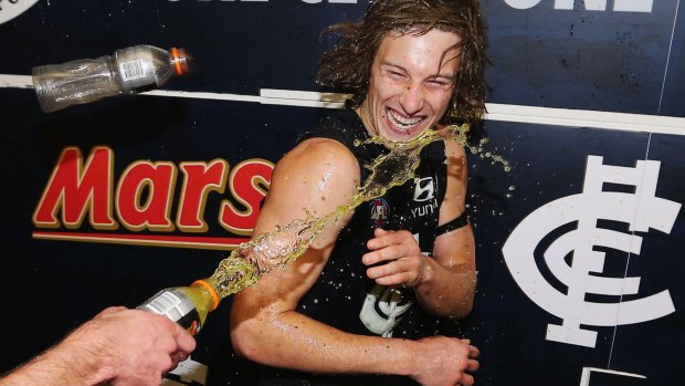 Happier moment: Mark Whiley celebrates a rare win with the Blues.